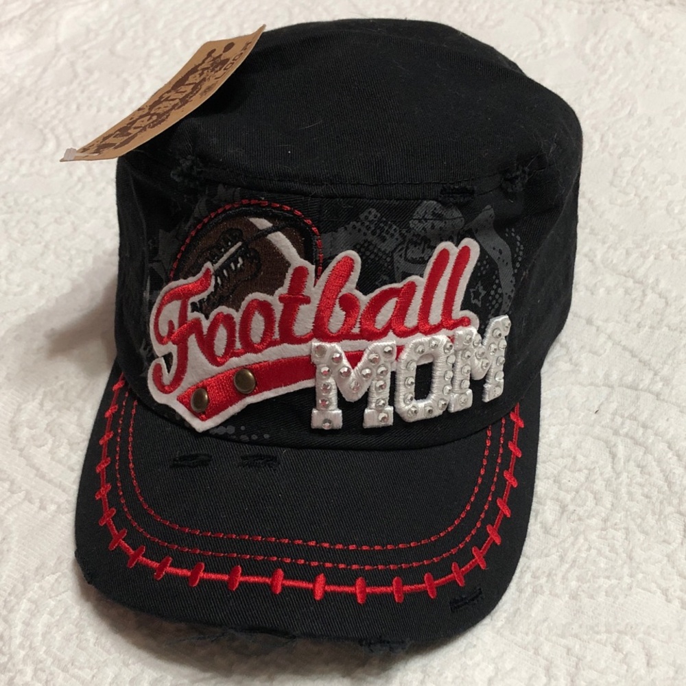 NET! Football Mom Black Cap Embellished Rhinestone Hat